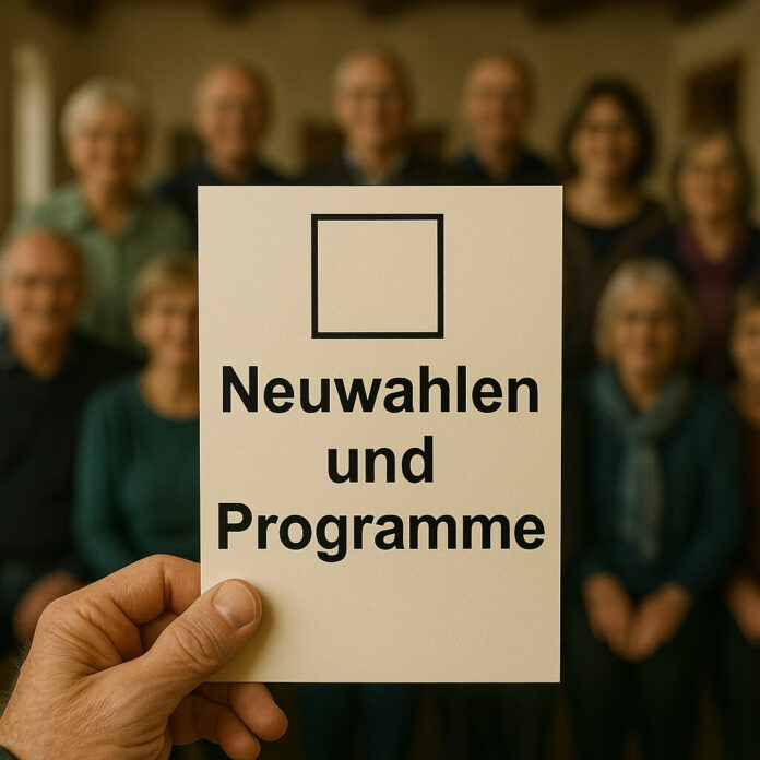 Brucker Blatt - Das Bild zeigt im Vordergrund eine Hand, die ein helles Schild hält. Auf dem Schild ist ein schwarzes Quadrat abgebildet, gefolgt von dem schwarzen Text 