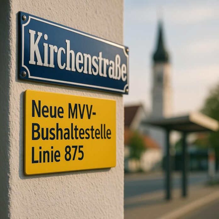 Brucker Blatt - Das Bild zeigt einen Ausschnitt einer Hauswand, an der zwei Schilder befestigt sind. Das obere Schild ist blau mit weißer Schrift und trägt die Aufschrift 
