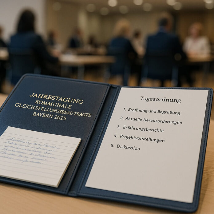 Brucker Blatt - Das Bild zeigt einen geöffneten blauen Ordner auf einem Tisch. Auf der linken Seite des Ordners befindet sich der Titel 