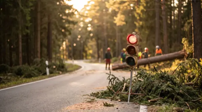 Baumfällarbeiten bringen kurze Sperrungen auf der Kreisstraße 2 — Auf der Kreisstraße 2 zwischen Oberschweinbach und Nannhofen ist am 5. Mai 2026 mit mehreren kurzen Vollsperrungen zu rechnen. Grund sind Baumfällarbeiten im angrenzenden Forst. | Q...