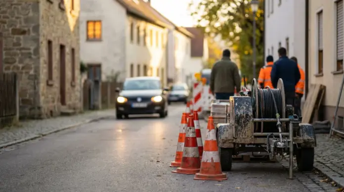 Einbahnstraßenregelung auf der St. 2069 in Eichenau wegen Glasfaserausbaus — In Eichenau gilt auf der St. 2069 in der Schillerstraße eine Einbahnstraßenregelung. Grund sind Arbeiten zum Glasfaserausbau. | Quelle: Gemeinde Eichenau
