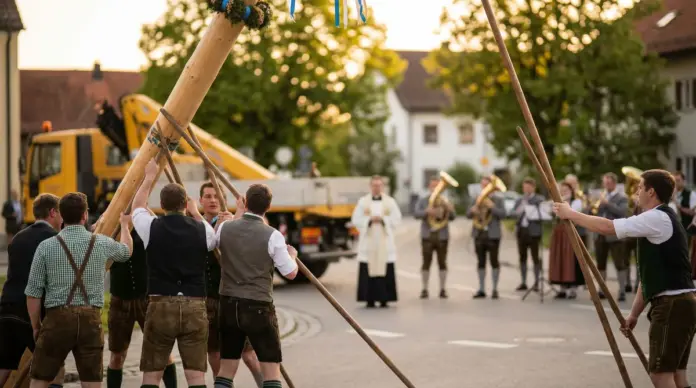 Germeringer Burschenschaft lädt am 1. Mai zum Maibaumaufstellen — Am Freitag, 1. Mai, wird in Germering wieder der Maibaum aufgestellt. Beginn ist um 10 Uhr an der Einmündung der Dorf- in die Augsburger Straße. | Quelle: Stadt Germering