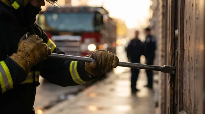 Feuerwehr Mammendorf öffnet Tür bei akutem Einsatz — Die Freiwillige Feuerwehr Mammendorf ist am Mittwoch zu einer akuten Türöffnung alarmiert worden. Nach dem Öffnen der Tür wurde die Einsatzstelle an die Polizei übergeben. | Quelle: Freiwillige ...