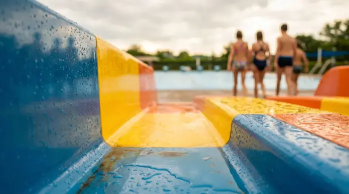 Wettrutschen im Freibad Mammendorf auf 12. Juli verschoben — Das für den 5. Juli geplante Wettrutschen im Freibad Mammendorf findet wegen der unsicheren Wetterlage eine Woche später statt. Neuer Termin ist Sonntag, 12. Juli 2026. | Quelle: Landrat...