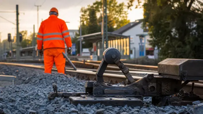 Gleisanlagen im Bahnhof Fürstenfeldbruck während Bauarbeiten an Weichen und Schienen