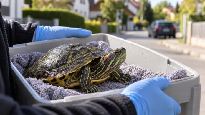 Gelbwangenschmuckschildkröte in Fürstenfeldbruck gefunden — In der Schöngeisinger Straße ist eine männliche Gelbwangenschmuckschildkröte gefunden worden. Die Stadt Fürstenfeldbruck bittet um Hinweise auf den Halter oder die Herkunft des Tieres. | ...