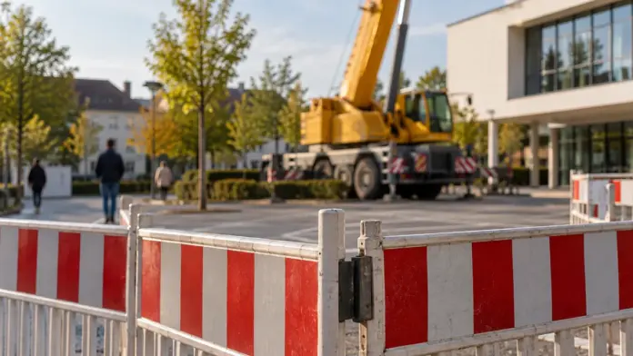 Rathaus-Parkplatz in Fürstenfeldbruck am 1. Oktober gesperrt — Der Rathaus-Parkplatz in Fürstenfeldbruck ist am 1. Oktober gesperrt. Grund ist der Abbau eines Krans. | Quelle: Stadt Fürstenfeldbruck