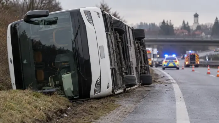 Reisebus verunglückt auf der A96: Zwei Tote und zahlreiche Verletzte — Auf der A96 zwischen Buchloe-Ost und Landsberg am Lech-West ist am Sonntagmorgen ein Reisebus schwer verunglückt. Zwei Menschen starben, mehrere weitere wurden schwer verletzt....