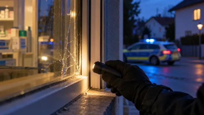 KI-generiertes Symbolbild: Einbruch in Apotheke: Polizei sucht Zeugen — Unbekannte Täter brachen am frühen Montagmorgen in eine Apotheke an der Heimstättenstraße in Fürstenfeldbruck ein. Sie entwendeten einen Tresor mit Bargeld. | Quelle: Polizei Präsidium Oberbayern Nord