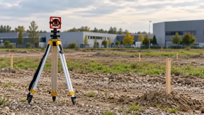 KI-generiertes Symbolbild: Erweiterung des Gewerbegebiets Süd geht weiter — Das Gewerbegebiet Süd soll um angrenzende ehemalige Kiesabbauflächen erweitert werden. Nach erteilten Genehmigungen stehen nun Vermessung, Grundstücksneuordnung und weitere Vorbereitungen an. | Quel...