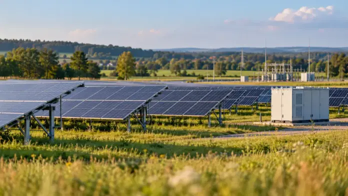 KI-generiertes Symbolbild: Gemeinderat billigt Entwurf für PV-Anlage am Hirschenwang — Die vorgezogene Öffentlichkeitsbeteiligung für die geplante Freiflächen-Photovoltaikanlage mit Batteriespeicher im Nordosten Türkenfelds ist abgeschlossen. Der Gemeinderat behandelte die ...