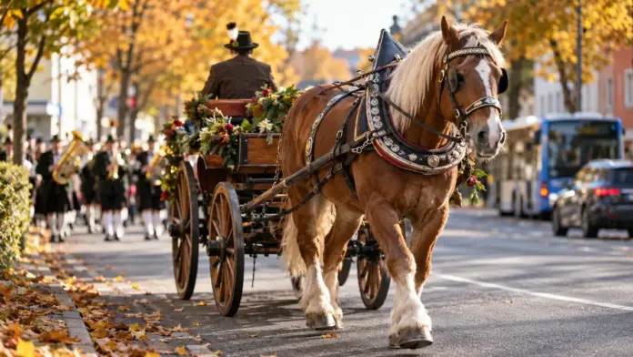 KI-generiertes Symbolbild: Leonhardifahrt und Herbstmarkt prägen das Wochenende in Bruck — Am Samstag, 24. Oktober, zieht die Leonhardifahrt durch die Innenstadt. Am Sonntag, 25. Oktober, lädt der Herbstmarkt mit mehr als 100 Ständen zum Bummeln ein. | Quelle: Stadt Fürsten...