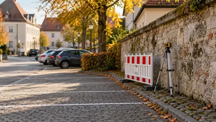 KI-generiertes Symbolbild: Parkplätze am Rathaus bis Montagmittag gesperrt — Die Parkplätze östlich der Mauer hinter der Pucher Straße 6 bleiben am Montag, 26. Oktober, von 8 bis 12 Uhr gesperrt. Grund ist eine Untersuchung der Mauer. | Quelle: Stadt Fürstenfeldbruck