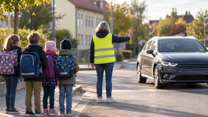 KI-generiertes Symbolbild: Puchheim sucht Schulweghelferinnen und Schulweghelfer — Stadt, Grundschulen und Kinderschutzbund suchen dringend Unterstützung für den Schulweghelferdienst. Schon eine halbe Stunde pro Woche oder gelegentliche Vertretung kann helfen. | Quelle: Sta...