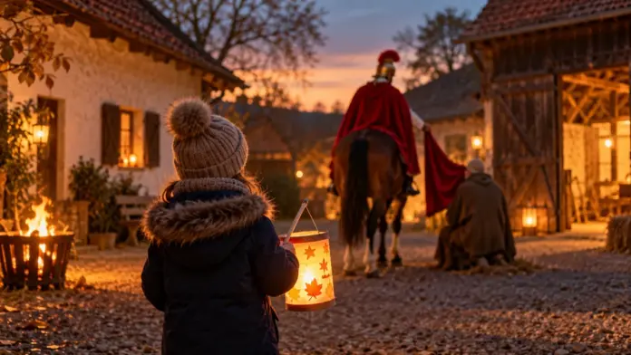 KI-generiertes Symbolbild: St.-Martinsfest am 11. November auf dem Jexhof — Am Mittwoch, 11. November 2026, wird vor dem Bauernhofmuseum Jexhof das St.-Martinsfest gefeiert. Beginn ist um 17 Uhr, der Eintritt ist frei. | Quelle: Landratsamt Fürstenfeldbruck