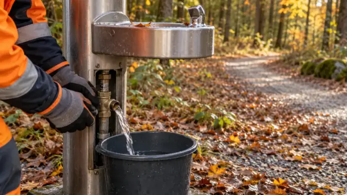 KI-generiertes Symbolbild: Trinkwasserbrunnen geht in die Winterpause — Ab Montag, 2. November, setzen die Stadtwerke Fürstenfeldbruck den öffentlichen Trinkwasserbrunnen für die Wintermonate außer Betrieb. Voraussichtlich Ende April soll der kostenlose Zugang am Eingang zu...