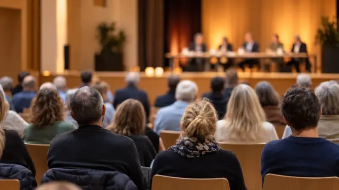 KI-generiertes Symbolbild: Update: Bürgerversammlung hat stattgefunden — Bei der Versammlung am Mittwoch, 21. Oktober 2026, informierten Oberbürgermeister Daniel Liebetruth und die Amtsleitungen der Stadtverwaltung über aktuelle Themen und den Stadthaushalt. | Quelle: Stadt...